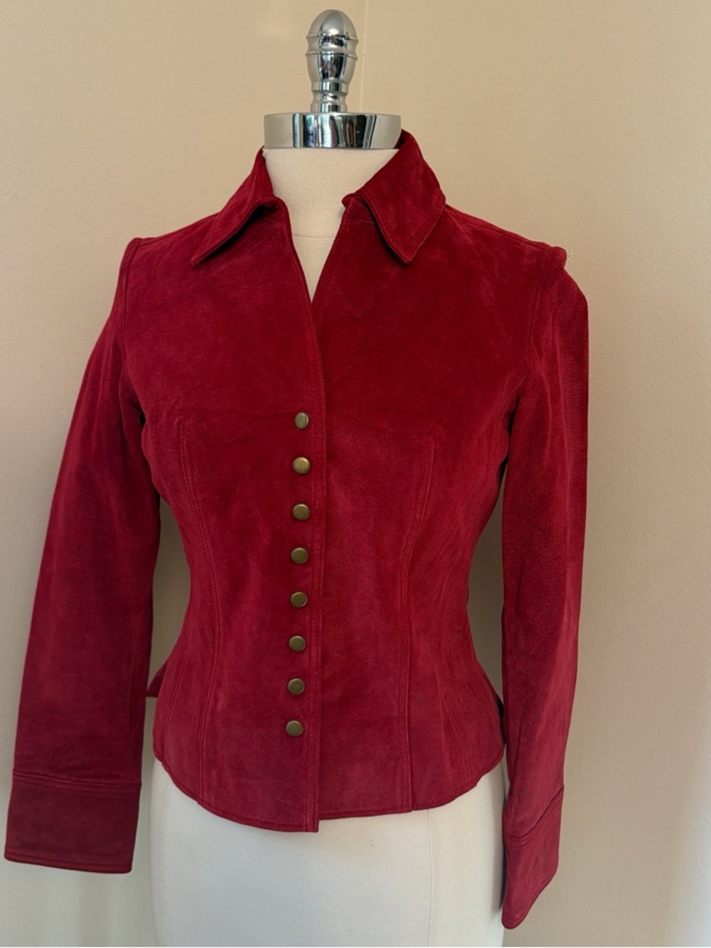 Vintage Red Suede Fitted Snap Front Jacket XS-S